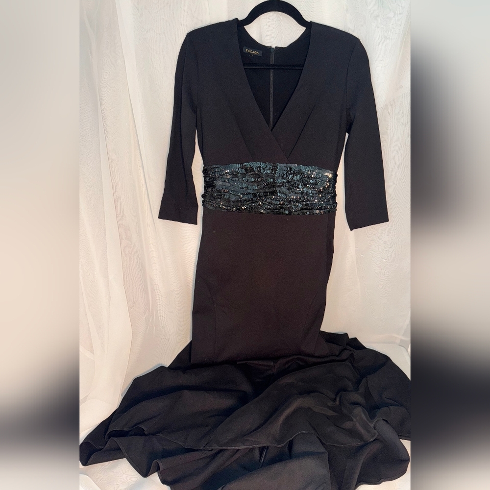 Escada Black Sequin Embellished Evening Dress